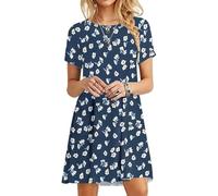 MOLERANI Damen Sommerkleider T-Shirt Kurzarm Strandkleid Casual Loose Swing Damenkleid Floral Marine XL