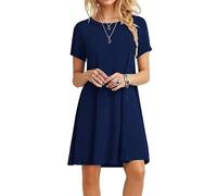 MOLERANI Damen Sommerkleider T-Shirt Kurzarm Strandkleid Casual Loose Swing Damenkleid Navy blau XL