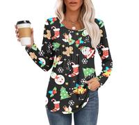 MOLERANI Langarmshirt Damen Elegant Oberteile Rundhals Locker T-Shirt mit Plissee Casual Basic Shirt Bluse Engel Alter Mann L