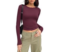 MOLERANI Langarmshirt Damen Eng Tops Langarm Rundhals Oberteile Basic Einfarbig Tee Tops Casual Oberteile Weinrot XL