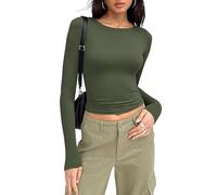 MOLERANI Langarmshirt Damen Eng Tops Langarm Rundhals Oberteile Basic Einfarbig Tee Tops Casual Oberteile Armeegrün L