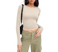 MOLERANI Langarmshirt Damen Eng Tops Langarm Rundhals Oberteile Basic Einfarbig Tee Tops Casual Oberteile Khaki XL