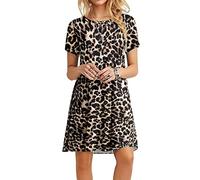 MOLERANI Sommerkleider für Damen Lässiges T-Shirt Kleid Kurzarm Damen Strandkleid (2XL, Gepunktetes Muster Leopard)