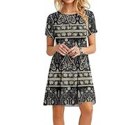 MOLERANI Sommerkleider für Damen Lässiges T-Shirt Kleid Kurzarm Damen Strandkleid (M, Boho Blumenschwarz)