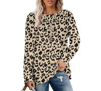MOLERANI Sweatshirt Damen Langarmshirt Rundhals Oversize Pullover Oberteile Freizeit T Shirts für Herbst Winter Leopardenmuster M