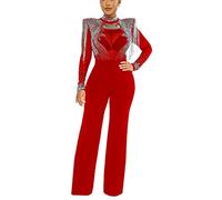 Molilove Damen Sexy Jumpsuit Casual Mode Slim High Neck Durchsichtig Fransen Jumpsuit, rot, X-Large
