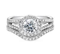 Molioaki Verlobungsring Damen 925 Sterling Silber Halo Verlobungsrine 1 Karat Brillantschliff 5A Zirkonia Ring Set Schmuck für Braut Hochzeit Eheringe Silberringe Verlobung Hochzeit Geschenk-60