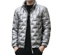 Moliuoly Men Glossy Cotton-Padded Parka Stand Collar Warm Coat | Glossy finish, cotton-padded warmth, stand collar design, long sleeve, solid color pattern