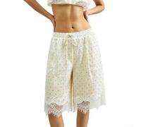 Moliuoly White Lace Lounge Pants Women Elastic Waist Summer | Soft polyester fabric, elastic waistband, medium stretch, solid white color, summer breathable