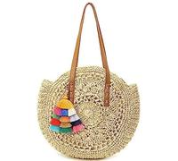 Molodo Strohtasche, Sommer Strand Strohtasche für Frauen, Strohbörse, rund, groÃŸ, gewebte Tote Handtaschen, Beige (beige), X-Large
