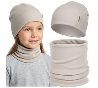 molti Kinder Set Mütze & Schlauchschal, Baumwolle 92%, elastisch, doppellagig, OEKO-TEX®, Übergang Frühling Herbst, für Kinder 3-16 Jahre, Gr. 50-54, Blau (Taupe, 50-52)