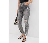 Mom-Jeans BONPRIX, Damen, Gr. 42, N-Gr, grau denim used, Denim/Jeans, Obermaterial: 82% Baumwolle, 17% Polyester, 1% Elasthan, regular fit, Jeans, modischer Schnitt, Regular Fit, ausgefranster Saum (9
