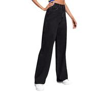 Mom Jeans Damen Y2k Basic Weite Jeans High Waist Jeans Damen Weites Bein Gerade Geschnittene Denim Jeans Damen Skinny Damenhose Weitem Bein Motorrad Jeans Damen Jeans Schwarz Damen(1-Black,XXL)