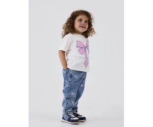 Mom-Jeans NAME IT "NMFBELLA MOM EMB JEANS 3285-BE NOOS", Mädchen, Gr. 98, N-Gr, medium blau denim, Denim/Jeans, Obermaterial: 100% Baumwolle, bestickt, leichte Abriebeffekte, bequem lang, Jeans (34951