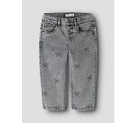 Mom-Jeans NAME IT "NMFBELLA MOM SHAPED JEANS 3555-ON NOOS", Mädchen, Gr. 98, N-Gr, grau (light grau denim aop:bow), Denim/Jeans, Obermaterial: 74% Baumwolle, 24% Polyester, 1% Elasthan, 1% Viskose, be