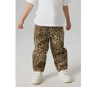 Mom-Jeans NAME IT "NMFBELLA MOM TWI PANTS 4444-TD NOOS", Mädchen, Gr. 98, N-Gr, braun (silber mink aop:leopard), Denim/Jeans, Obermaterial: 100% Baumwolle, bedruckt, bequem lang, Jeans, Baumwolle, hig