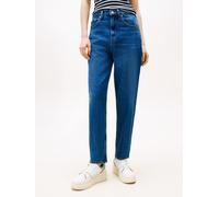 Mom-Jeans TOMMY JEANS "High waist - Mom-Jeans Tapered", Damen, Gr. 27, Länge 28, blau (denim schwarz), Denim/Jeans, Obermaterial: 99% Baumwolle, 1% Elasthan, unifarben, regular fit knöchellang, Jeans,