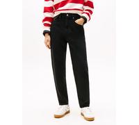 Mom-Jeans TOMMY JEANS "High waist - Mom-Jeans Tapered", Damen, Gr. 34, Länge 28, schwarz (denim schwarz), Denim/Jeans, Obermaterial: 99% Baumwolle, 1% Elasthan, unifarben, gerade, unten schmal, Jeans,