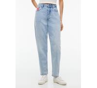 Mom-Jeans TOMMY JEANS "MOM JEAN UH TPR RW", Damen, Gr. 30, Länge 30, blau (denim light), Denim/Jeans, Obermaterial: 100% Baumwolle, gerade, unten schmal lang, Jeans, Ultra High Waist, Tapered Fit (536