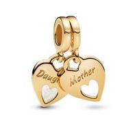 PANDORA Moments Doppeltes Herz Charm-Anhänger aus Sterling Silber mit vergoldeter Metalllegierung, Kompatibel ME und Moments Armbänder, 769187C01
