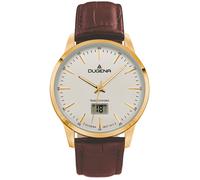 Dugena Herren-Armbanduhr Momentum, Funkuhrwerk, digitales Datum, Edelstahlgehäuse, Saphirglas, Lederarmband, Dornschließe, 5 bar