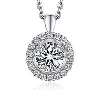 MomentWish Halskette Damen Halo, 1 Karat Moissanite Sparkling Dancing Stein Kette Damen Silber 925 Anhänger Schmuck für Frauen Freundin