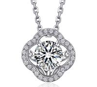 MomentWish Halskette Damen Kleeblatt, 1 Karat Moissanite Sparkling Dancing Stein Kette Damen Silber 925 Anhänger Schmuck für Frauen Freundin