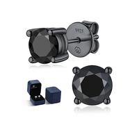 MomentWish Ohrringe Männer Moissainte, 0,6 Karat/4mm Ohrstecker Schwarz Herren Ruthenium Vermeil S925 Sterling Silber Solitär Ohrringe-4 Prong