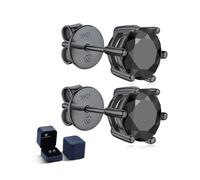 MomentWish Ohrringe Männer Moissainte, 2 Karat/6,5mm Ohrstecker Schwarz Herren Ruthenium Vermeil S925 Sterling Silber Solitär Ohrringe-6 Prong