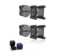 MomentWish Schwarze Ohrringe für Männer, 2 Karat/5,5 mm Moissanite Ohrstecker Schwarz Ruthenium Vermeil S925 Sterling Silber Prinzessin Ohrringe