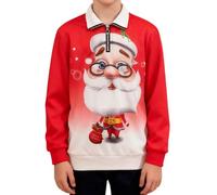 Momkonzz Kinder Weihnachtspullover für Jungen Lustiger Weihnachts Sweatshirt mit Weihnachtsmann-Aufdruck Teenager-Pullover Stehkragen (Rot 9-10)
