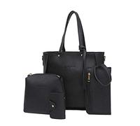 Momolaa Taschen Four Taschen Four Dead Women Taschen Pieces Brieftasche Handtasche Schulter Crossbody-Set Tasche Taschen Damen Schwarz Silber (Black, One Size)