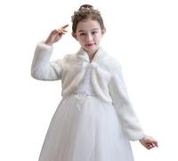 Momooda Mädchen Bolero Umhang Jacken Warm aus Kunstpelz mit Langarm Ärmeln Blumenmädchen Jäckchen für die Hochzeit, 6-8 Jahre, Ivory