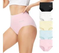 Momoshe Bauchweg Unterhose Damen Perioden Unterwäsche Hipster High Waist Hohe Taille Tanga Schlüpfer Baumwolle Women's Knickers Schwarz Weiß Farbe Blau Rosa 5er Pack M