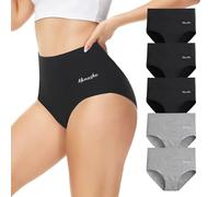 Momoshe Unterhosen Damen Baumwolle Unterwäsche Frauen High Waist Bauch Weg Unterhose Slip Atmungsaktiv Tanga Hohe Taille Weich Panties Schwarz Grau 5er Pack XL