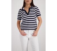 Monari Pullover Ajour-Polo mit Strasssteinen marine Ringel Größe 42