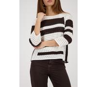 monari - Ajour-Pullover mit Streifen off-white gemustert - Gr. - 42