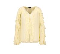 Georgettebluse MONARI "Bluse Georgette Rüschen", Damen, Gr. 40, past gelb, Web, Obermaterial: 100% Polyester, unifarben, regular fit taillenbedeckt, V-Ausschnitt, eingesetzt eingefasste Kante, Blusen,