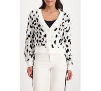 Strickjacke MONARI "Jacke Strickjacke Leojacq.", Damen, Gr. 44, off, weiß gem, Strick, Obermaterial: 100% Polyamid, animal-print, gemustert, mehrfarbig, regular fit taillenbedeckt, V-Ausschnitt, einge