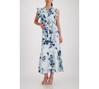 Maxikleid MONARI, Damen, Gr. 44, N-Gr, blau (blau gebl), Web, Obermaterial: 50% Leinen, 50% Viskose, geblümt, regular fit lang, Rundhals, Kleider Maxikleid, Regular fit mit Volants (42256018-44) blau 