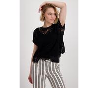 Kurzarmpullover MONARI "Pullover Spitze", Damen, Gr. 36, schwarz, Spitze, Obermaterial: 100% Baumwolle, unifarben, modisch, regular fit normal, Rundhals, Kurzarm eingesetzt angesetztes Bündchen, Pullo