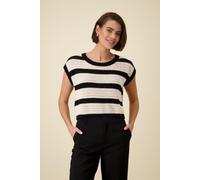 Monari - Kurzarm-Strickpullover mit Ringeln 997 schwarz Ringel - Gr. - 44