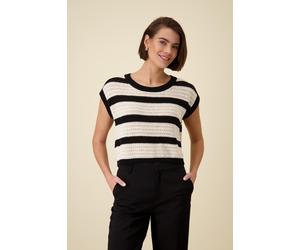 Monari - Kurzarm-Strickpullover mit Ringeln 997 schwarz Ringel - Gr. - 44