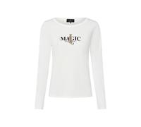 Langarmshirt MONARI "Shirt Leo + Schrift", Damen, Gr. 46, weiß (off, weiß), Web, Obermaterial: 100% Baumwolle, unifarben, modisch, regular fit normal, Rundhals, Langarm eingesetzt abgesteppte Kante, S