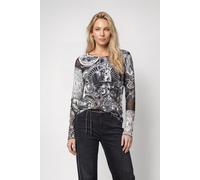 Langarmshirt MONARI "Shirt Emblem allover", Damen, Gr. 46, schwarz gem, Mesh, Obermaterial: 97% Polyester, 3% Elasthan, gemustert, regular fit taillenbedeckt, Rundhals, eingesetzt abgesteppte Kante, S