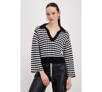 monari - Polo-Pullover mit Strukturstreifen schwarz ringel - Gr. - 40