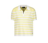 Poloshirt MONARI "Pullover Polo Ringel", Damen, Gr. 38, pastgelbger, Web, Obermaterial: 63% Viskose, 37% Polyacryl, geringelt, regular fit taillenbedeckt, V-Ausschnitt, eingesetzt gerader Abschluss, S