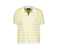 Poloshirt MONARI "Pullover Polo Ringel", Damen, Gr. 46, pastgelbger, Web, Obermaterial: 63% Viskose, 37% Polyacryl, geringelt, regular fit taillenbedeckt, V-Ausschnitt, eingesetzt gerader Abschluss, S