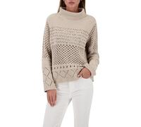 Strickpullover MONARI "Pullover Chenille Ajour", Damen, Gr. 36, beige, Strick, Obermaterial: 100% Polyester, unifarben, regular fit taillenbedeckt, Rundhals, eingesetzt Rippstrickbündchen, Pullover St