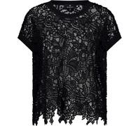 Kurzarmpullover MONARI "Pullover Spitze", Damen, Gr. 36, schwarz, Spitze, Obermaterial: 100% Baumwolle, unifarben, modisch, regular fit normal, Rundhals, Kurzarm eingesetzt angesetztes Bündchen, Pullo